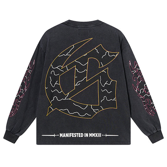 Black Street Vintage Washed Long Sleeve T-Shirt (Crafted Print) 1173