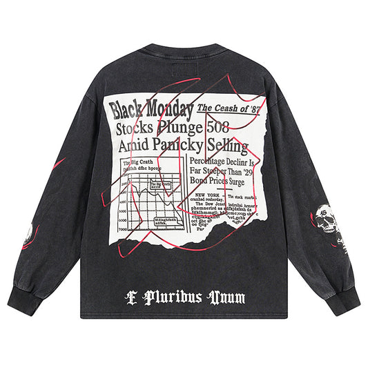 Black Street Vintage Washed Long Sleeve T-Shirt (Crafted Print) 1175