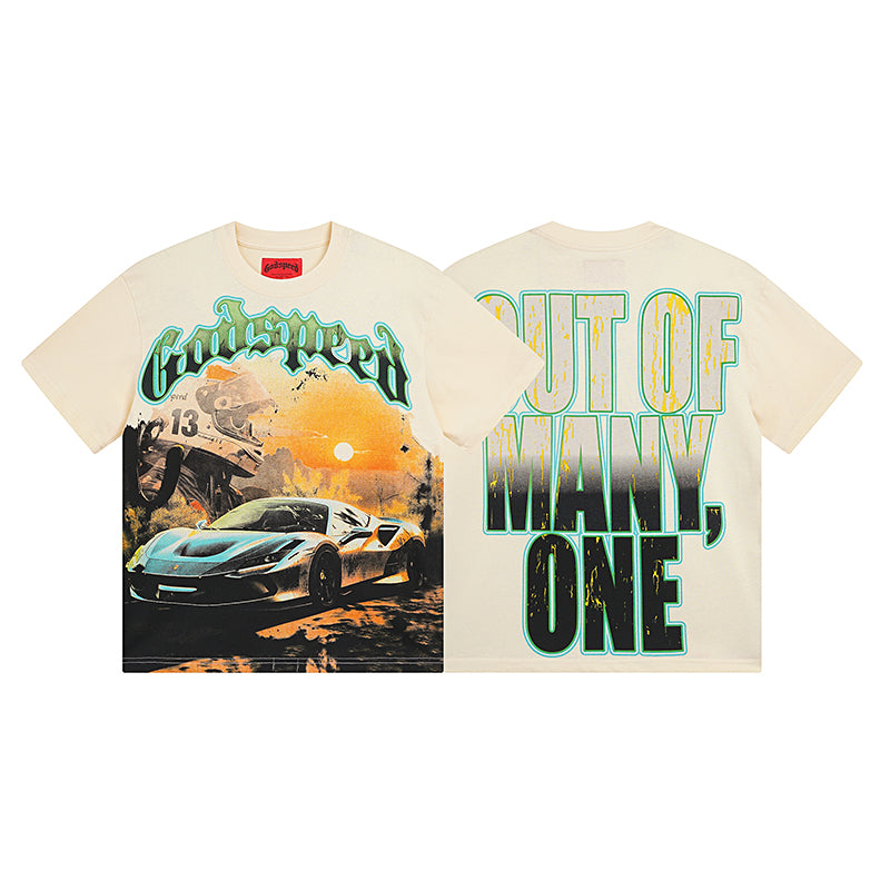 Men’s Beige Rock Street Vintage Washed T-Shirt (Crafted Print) 3002