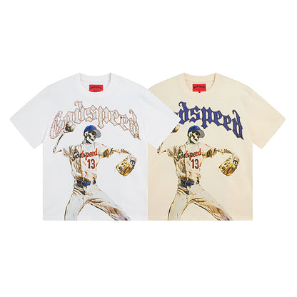 Men’s White & Beige Rock Street Vintage Washed T-Shirt (Crafted Print) 3003