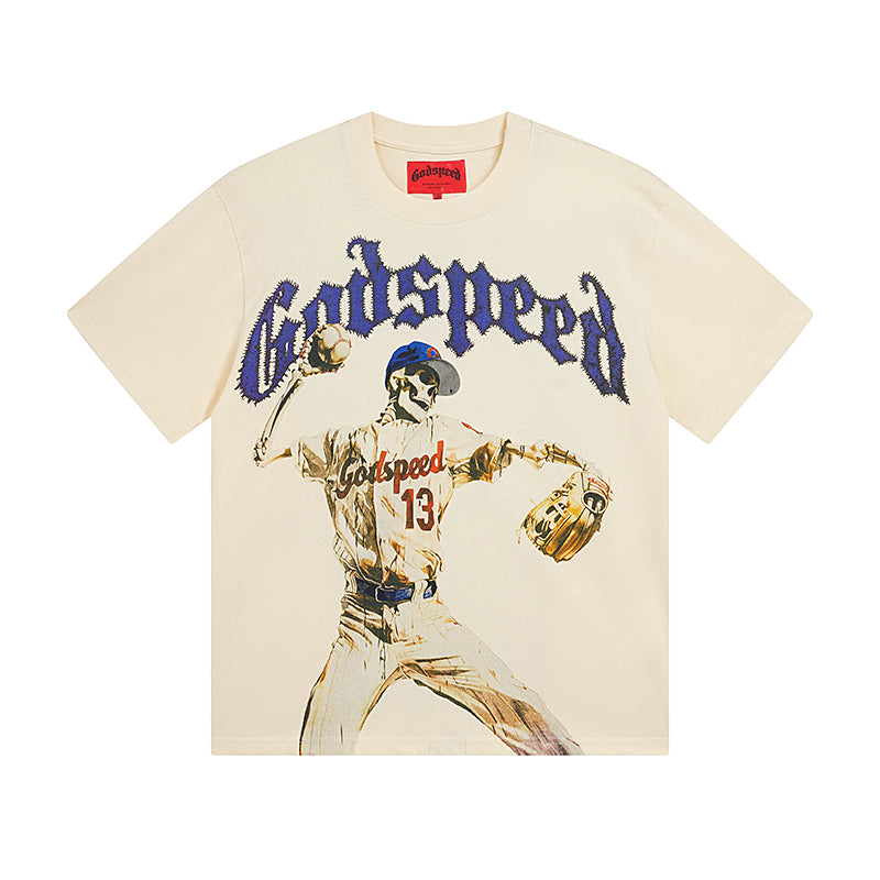 Men’s White & Beige Rock Street Vintage Washed T-Shirt (Crafted Print) 3003