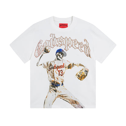 Men’s White & Beige Rock Street Vintage Washed T-Shirt (Crafted Print) 3003