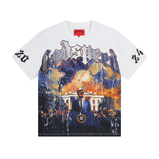 Men’s White & Beige Street Vintage Washed T-Shirt (Crafted Print) 3010