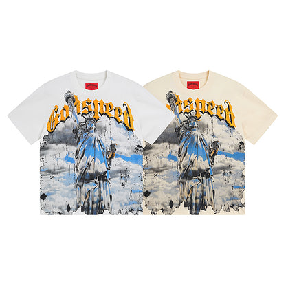 White & Beige  Street Vintage Washed T-Shirt (Crafted Print) 3015