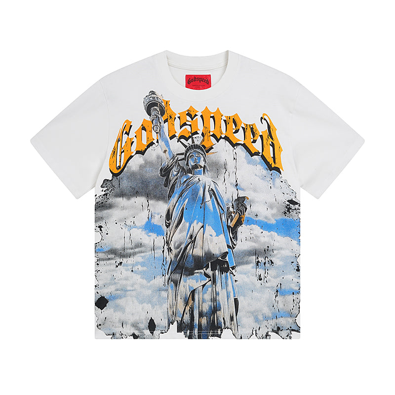 White & Beige  Street Vintage Washed T-Shirt (Crafted Print) 3015