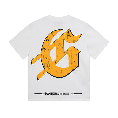 White & Beige  Street Vintage Washed T-Shirt (Crafted Print) 3015