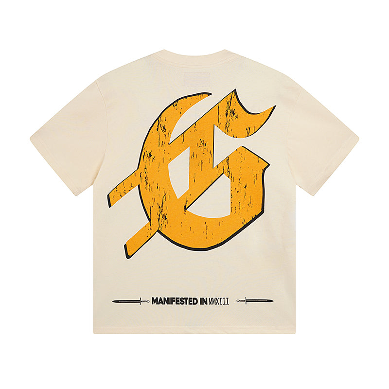White & Beige  Street Vintage Washed T-Shirt (Crafted Print) 3015