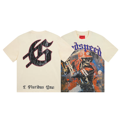 Men’s Beige Street Vintage Washed T-Shirt (Crafted Print) 3017