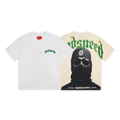 White & Beige Street Vintage Washed T-Shirt (Crafted Print) 3020