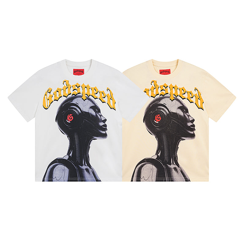 White & Beige Street Vintage Washed T-Shirt (Crafted Print) 3021