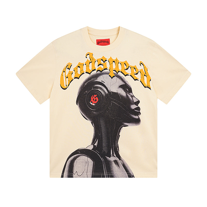 White & Beige Street Vintage Washed T-Shirt (Crafted Print) 3021
