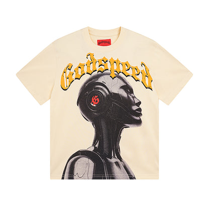 White & Beige Street Vintage Washed T-Shirt (Crafted Print) 3021