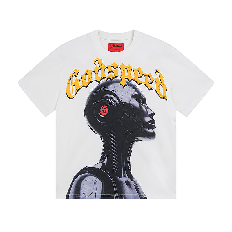 White & Beige Street Vintage Washed T-Shirt (Crafted Print) 3021