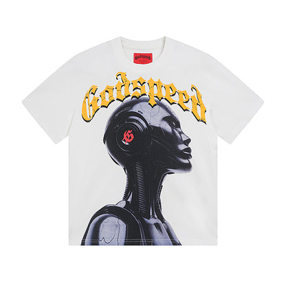 White & Beige Street Vintage Washed T-Shirt (Crafted Print) 3021