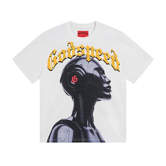 White & Beige Street Vintage Washed T-Shirt (Crafted Print) 3021