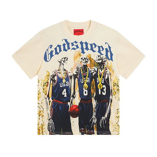 God Speed Beige Street Vintage Washed T-Shirt (Crafted Print) 3023