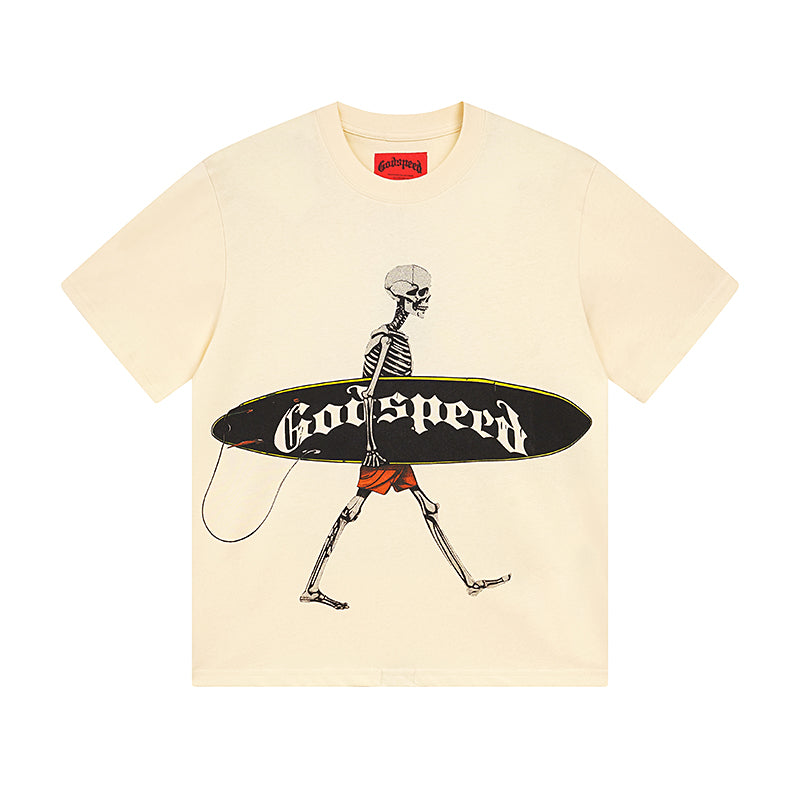 White & Beige Street Vintage Washed T-Shirt (Crafted Print) 3025