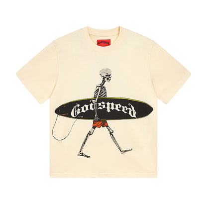 White & Beige Street Vintage Washed T-Shirt (Crafted Print) 3025