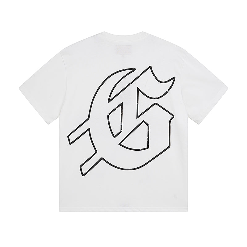White & Beige Street Vintage Washed T-Shirt (Crafted Print) 3025