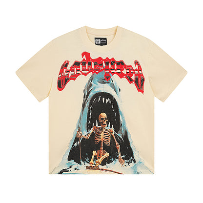 White & Beige Street Vintage Washed T-Shirt (Crafted Print) 3035