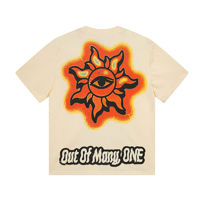 White & Beige Street Vintage Washed T-Shirt (Crafted Print) 3035
