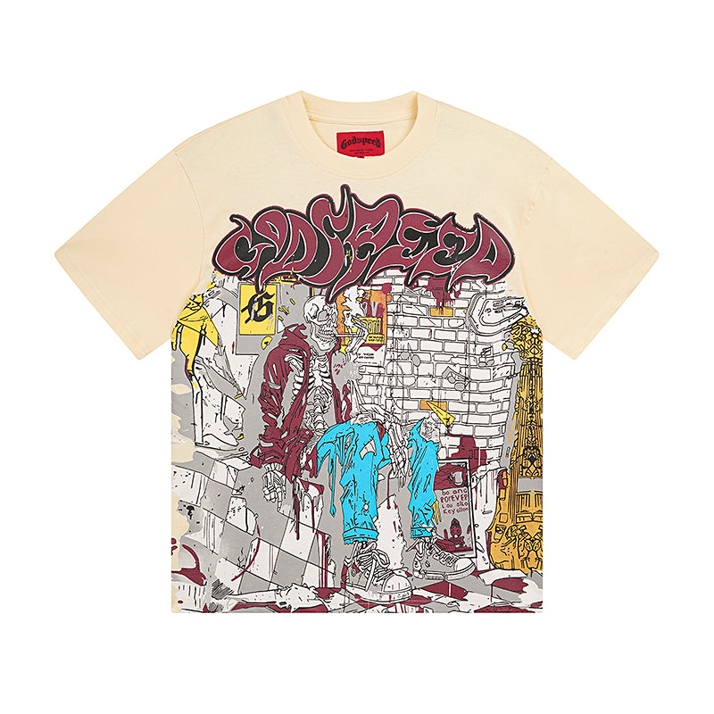Beige Street Vintage Washed T-Shirt (Crafted Print) 3036