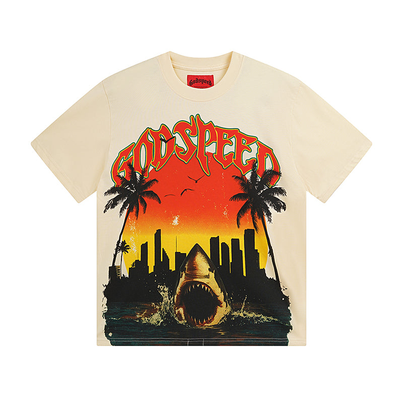 T-shirt beige délavé style vintage pour homme (impression artisanale) 3068