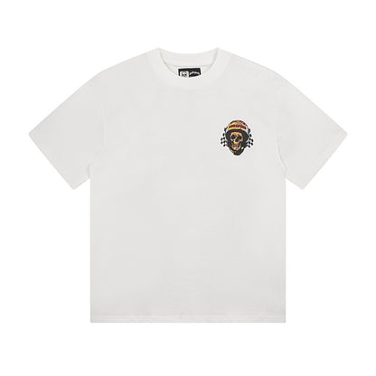 Camiseta blanca lavada vintage de calle para hombre (estampado artesanal) 3076