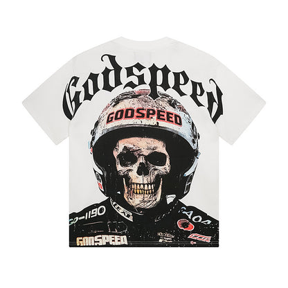 Camiseta blanca lavada vintage de calle para hombre (estampado artesanal) 3076