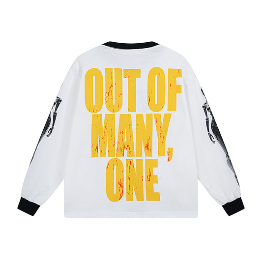 White & Beige Street Vintage Washed Long Sleeve T-Shirt (Crafted Print) 3096