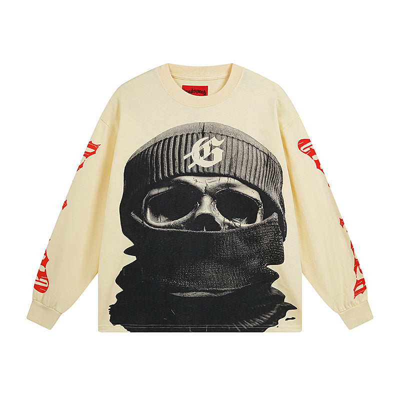 Beige Street Vintage Washed Long Sleeve T-Shirt (Crafted Print) 3097