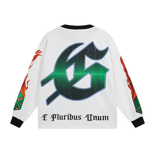 White & Beige Street Vintage Washed Long Sleeve T-Shirt (Crafted Print) 3099