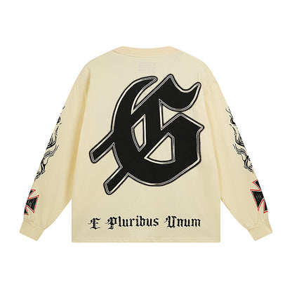 Beige Street Vintage Washed Long Sleeve T-Shirt (Crafted Print) 3103