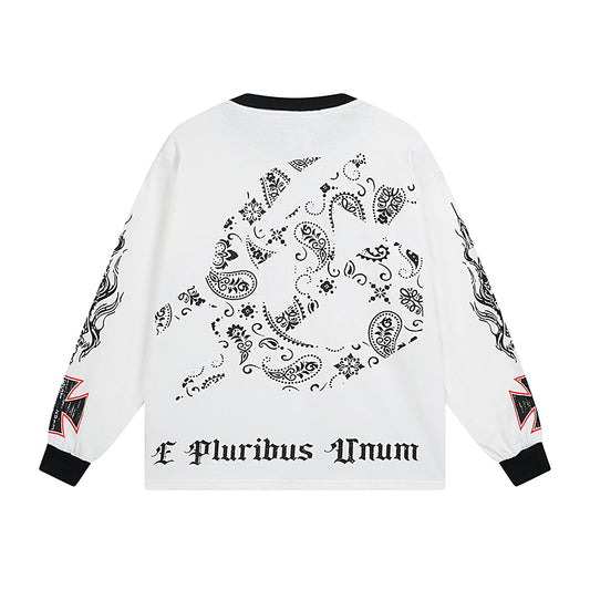 White & Beige Street Vintage Washed Long Sleeve T-Shirt (Crafted Print) 3107