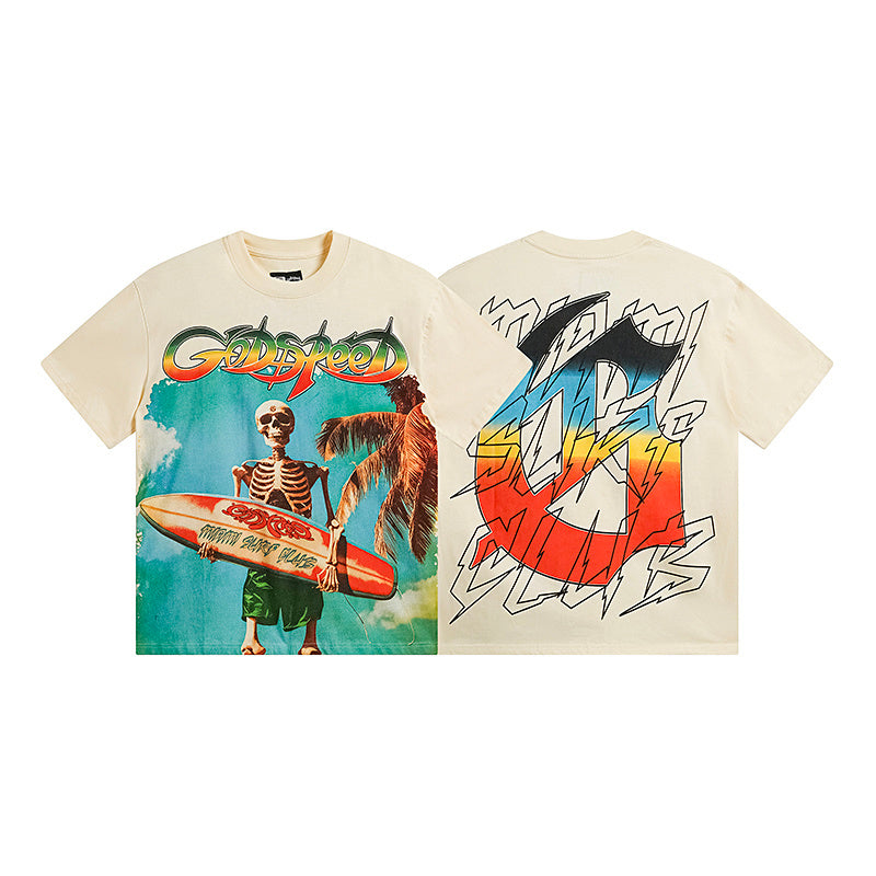 T-shirt homme beige et blanc style vintage délavé (impression artisanale) 3117