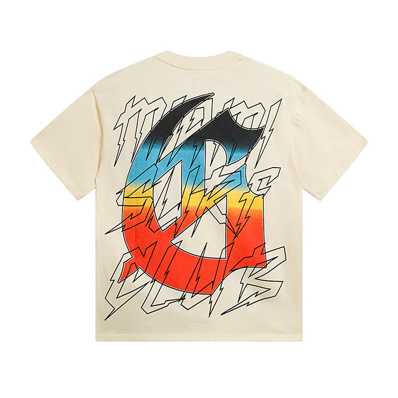 T-shirt homme beige et blanc style vintage délavé (impression artisanale) 3117