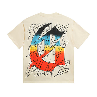 T-shirt homme beige et blanc style vintage délavé (impression artisanale) 3117