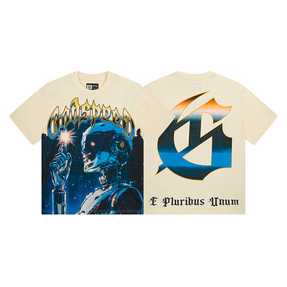 White & Beige Street Vintage Washed T-Shirt (Crafted Print) 3126