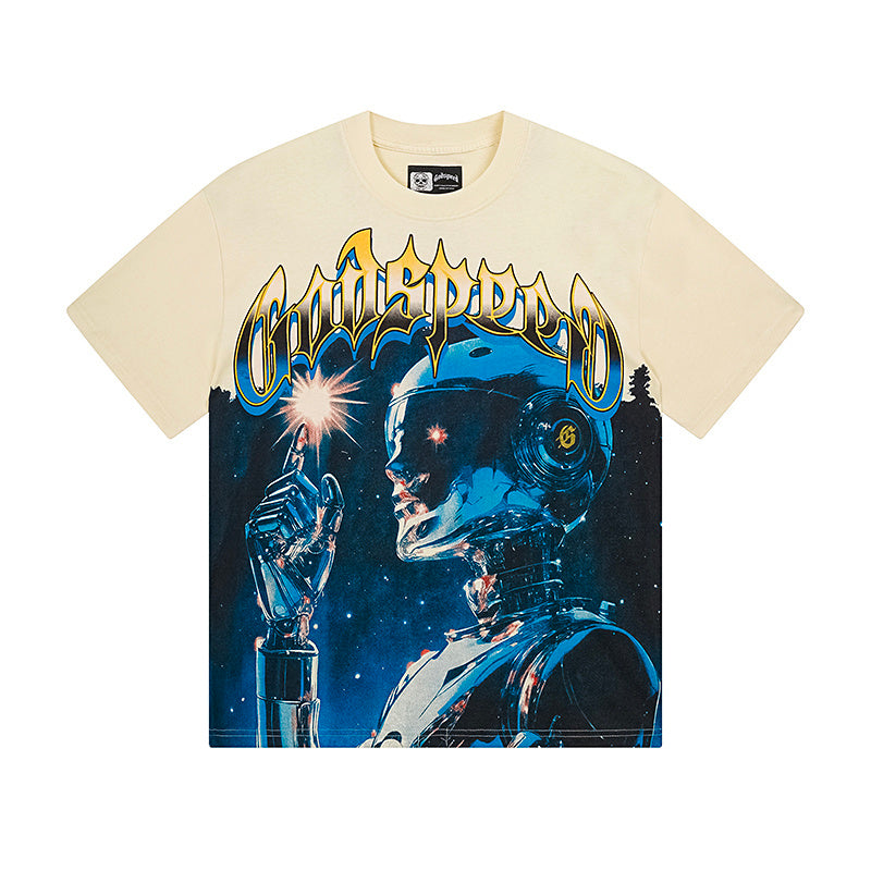 White & Beige Street Vintage Washed T-Shirt (Crafted Print) 3126