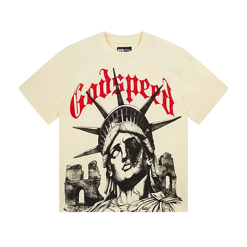 T-shirt beige délavé style vintage pour homme (impression artisanale) 3127