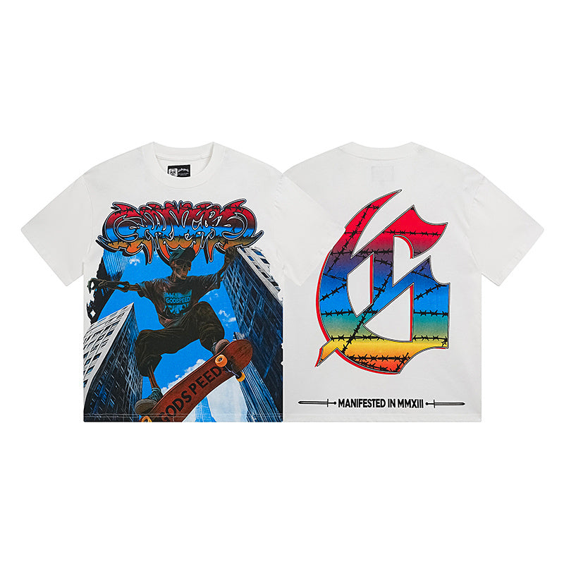 T-shirt homme blanc délavé style vintage (impression artisanale) 3128