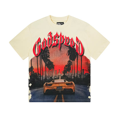 T-shirt beige délavé style vintage pour homme (impression artisanale) 3129