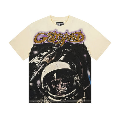 T-shirt beige délavé style vintage pour homme (impression artisanale) 3130