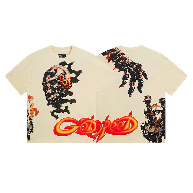 T-shirt beige délavé style vintage pour homme (impression artisanale) 3132