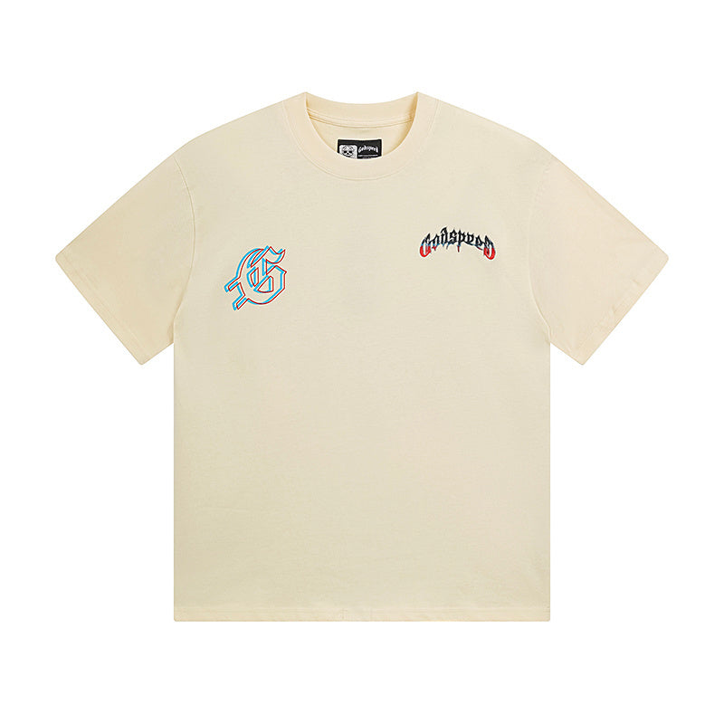 T-shirt beige délavé style vintage pour homme (impression artisanale) 3138