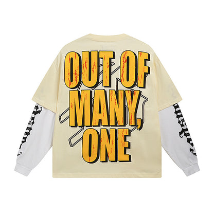 Men’s Beige Street Vintage Washed Layered T-Shirt (Crafted Print) 3153