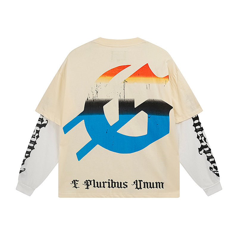 Men’s Beige Street Vintage Washed Layered T-Shirt (Crafted Print) 3155