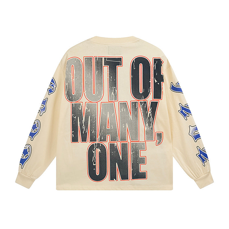 Men’s Beige Street Vintage Washed Long Sleeve T-Shirt (Crafted Print) 3157