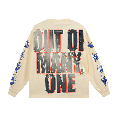 Men’s Beige Street Vintage Washed Long Sleeve T-Shirt (Crafted Print) 3157