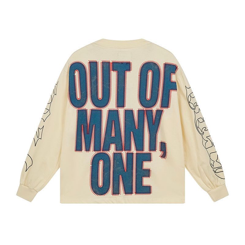 Men’s Beige Street Vintage Washed Long Sleeve T-Shirt (Crafted Print) 3158